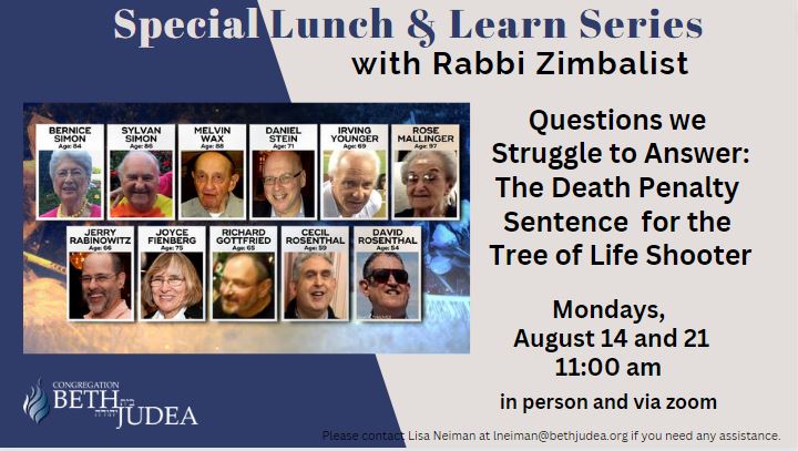 Special Lunch & Learn with Rabbi Zimbalist - Questions We Struggle to Answer