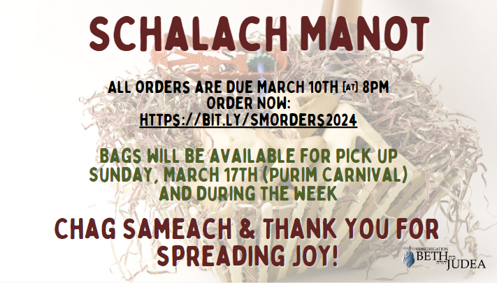 Schalach Manot - Orders Due March 10