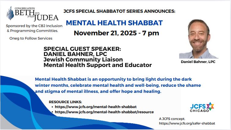 Mental Health Shabbat with Guest Speaker